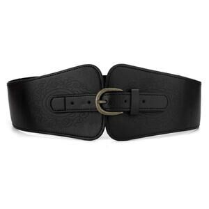2329 Ladies Interlocking Buckle Stretchy Band Waistbelt Cinch Belt Black-4 One